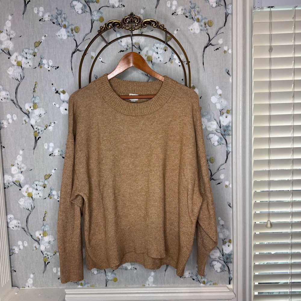 A New Day Womens Crewneck Pullover Sweater Camel Brown Heather Knit Large